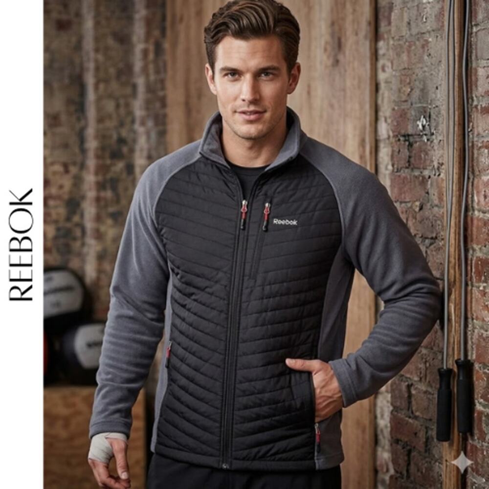 Reebok Gray & Black Full-Zip Jacket M | Athleisure Performance Layer
